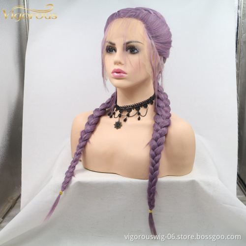 Vigorous long freetress purple african queen wholesale handmade braiding wig synthetic cornrow braid lace front wigs baby hair